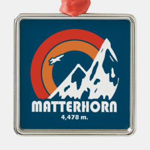 Ornement Carré Argenté Matterhorn Suisse Sun Eagle