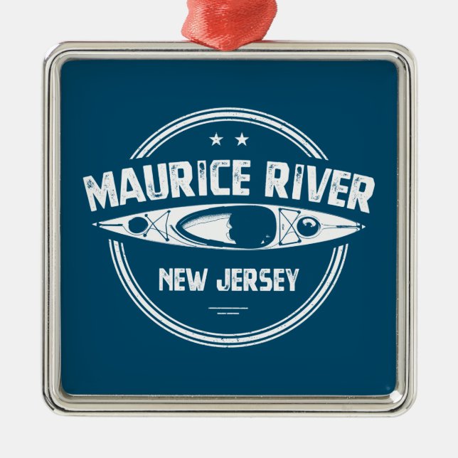 Ornement Carré Argenté Maurice River New Jersey Kayak (Devant)
