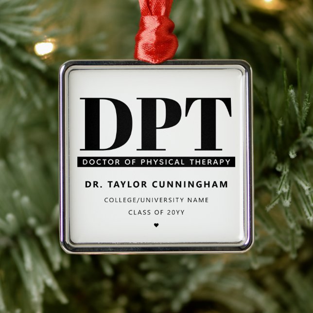 Ornement Carré Argenté Médecin DPT moderne de la thérapie physique (Arbre)