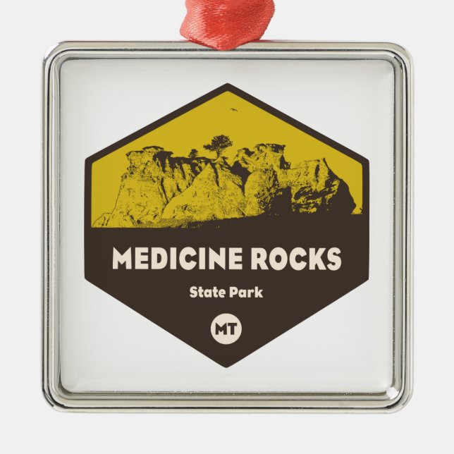 Ornement Carré Argenté Medicine Rocks State Park Montana (Devant)