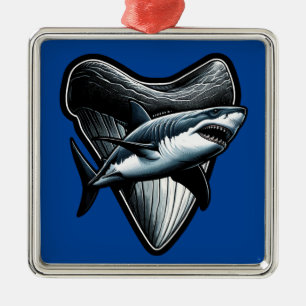 Ornement Carré Argenté Megalodon Tooth