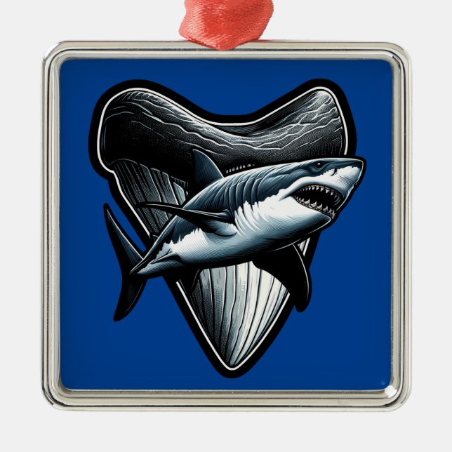 Ornement Carré Argenté Megalodon Tooth (Devant)