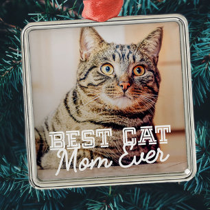 Ornement Carré Argenté Meilleur Chat Maman Ever Moderne Personnalisé Phot