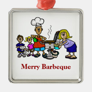 Ornement Carré Argenté Merry Barbeque Family Christmas - Kitchen Ornament
