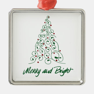 Ornement Carré Argenté Merry & Bright Christmas Tree Ornament