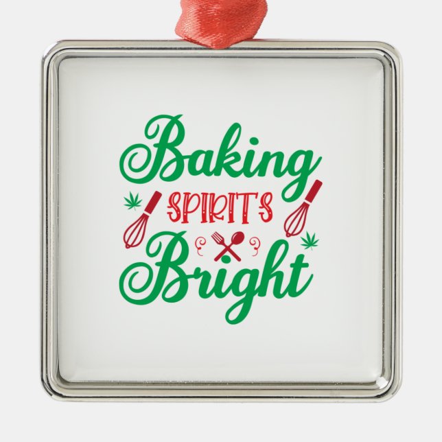 Ornement Carré Argenté Merry Xmas Baking Spiritueux (Devant)