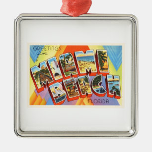 Ornement Carré Argenté Miami Beach Floride FL Vieux souvenir Vintage voya