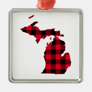 Ornement Carré Argenté Michigan en carton rouge et noir