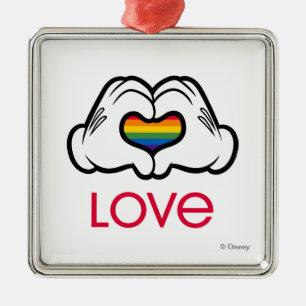 Ornement Carré Argenté Mickey Amour Arc-en-Ciel