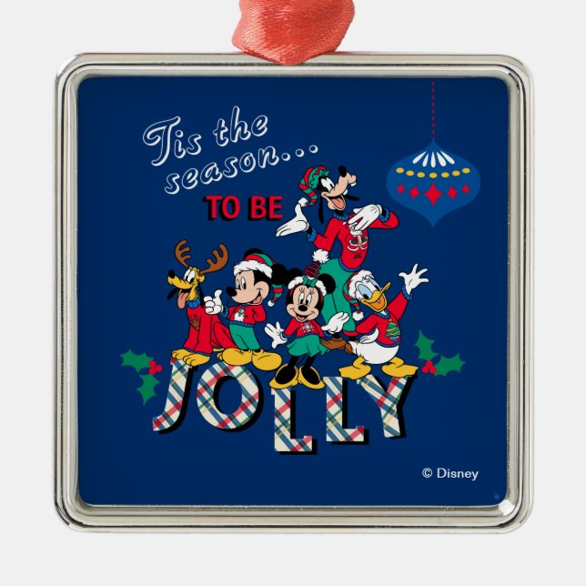 Ornement Carré Argenté Mickey & Friends | Cette saison sera Jolly (Devant)