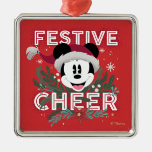 Ornement Carré Argenté Mickey Joie festive