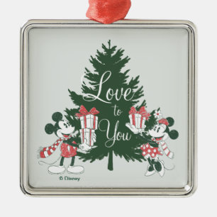 Ornement Carré Argenté Mickey & Minnie Amour de Noël pour vous
