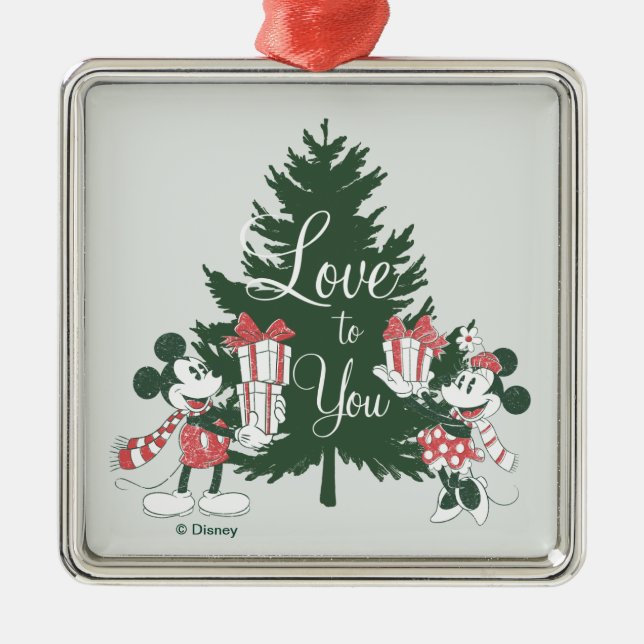 Ornement Carré Argenté Mickey & Minnie | L'amour de Noël pour vous (Devant)