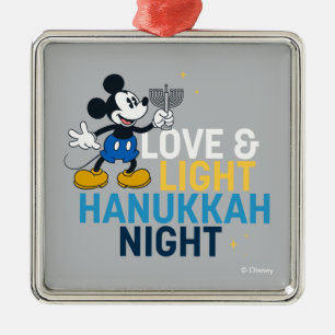 Ornement Carré Argenté Mickey Mouse   Love & Light Hanoukka Night