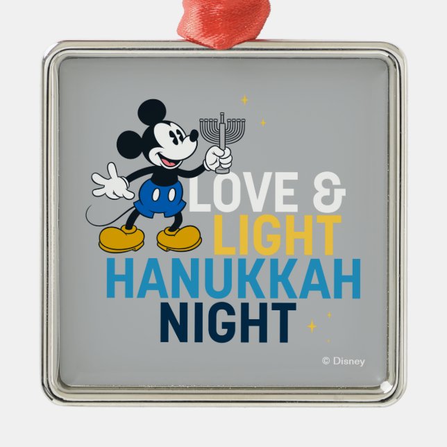 Ornement Carré Argenté Mickey Mouse | Love & Light Hanoukka Night (Devant)
