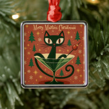Mid Century Black Cat Merry Martini Christmas