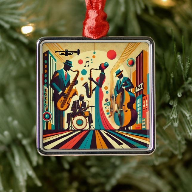 Ornement Carré Argenté Mid Century Jazz Age Quartet (Arbre)
