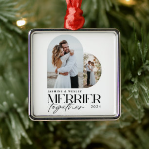 Ornement Carré Argenté Minimaliste Noël de mariage plus joyeux ensemble
