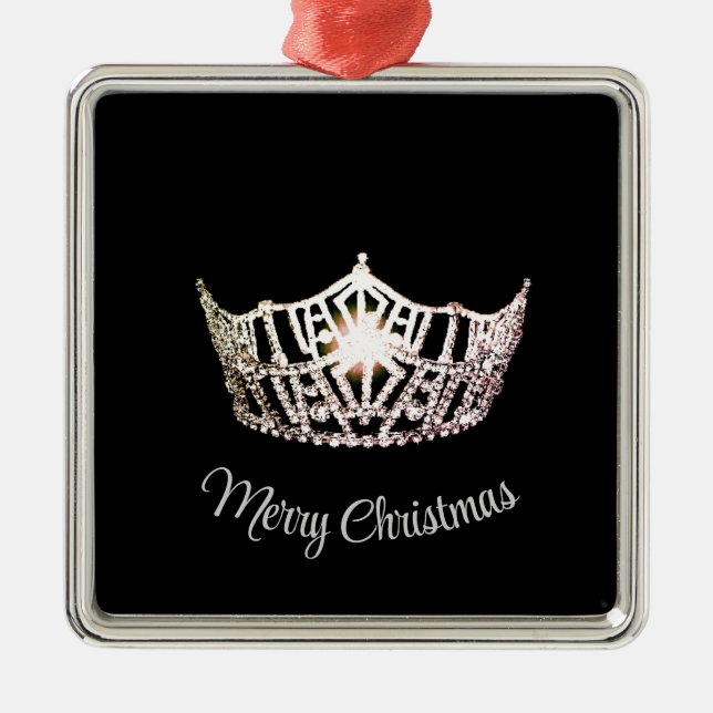Ornement Carré Argenté Miss America Style Crown Ornament (Devant)
