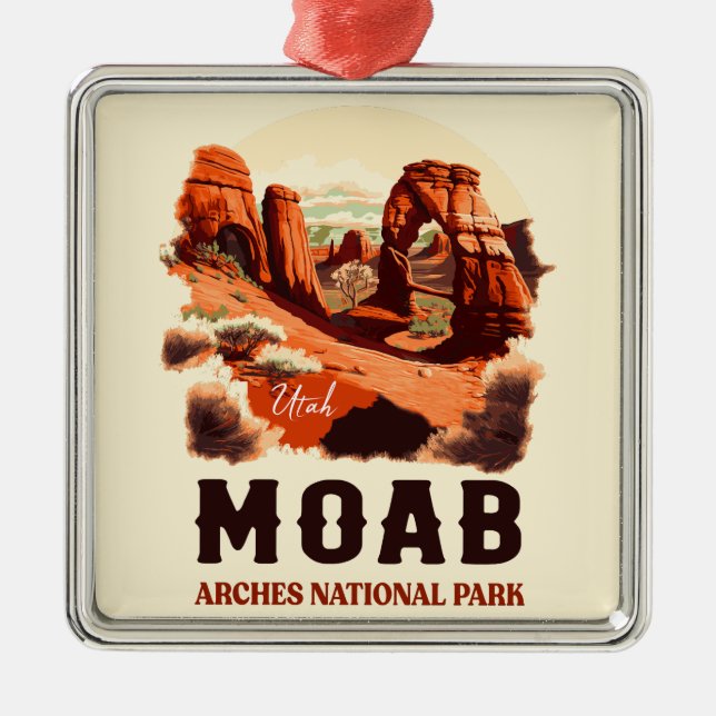 Ornement Carré Argenté Moab Arches National Park Utah Delicate Arch Retro (Devant)