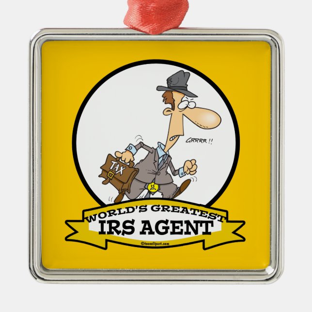 ORNEMENT CARRÉ ARGENTÉ MONDE LE PLUS GRAND IRS AGENT CARTOON (Devant)