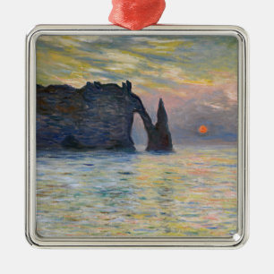Ornement Carré Argenté Monet - Le Manneport, Falaise à Etretat, coucher d