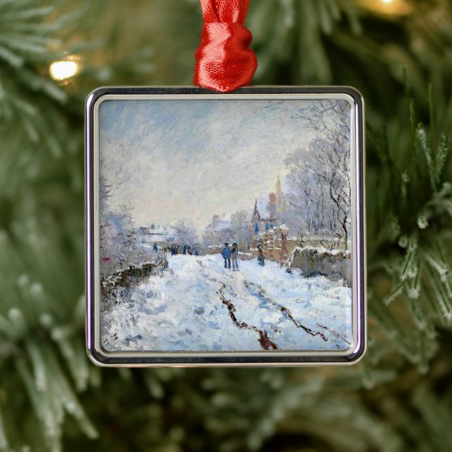 Ornement Carré Argenté Monet - Snow Scene at Argenteuil (Arbre)