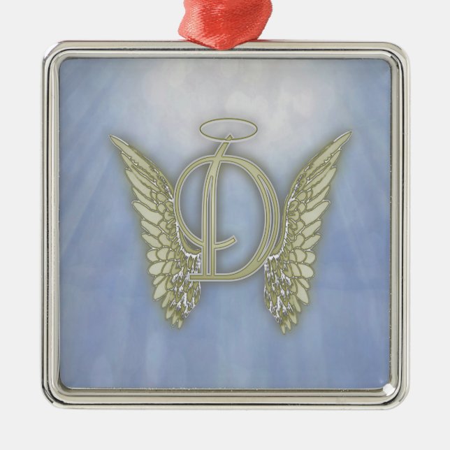 Ornement Carré Argenté Monogramme d'ange de la lettre D (Devant)