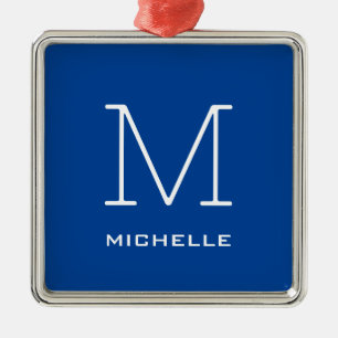 Ornement Carré Argenté Monogramme Nom initial Bleu profond Unique Minimal