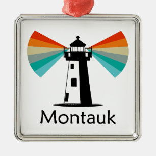 Ornement Carré Argenté Montauk Point Phare de New York Arc en ciel