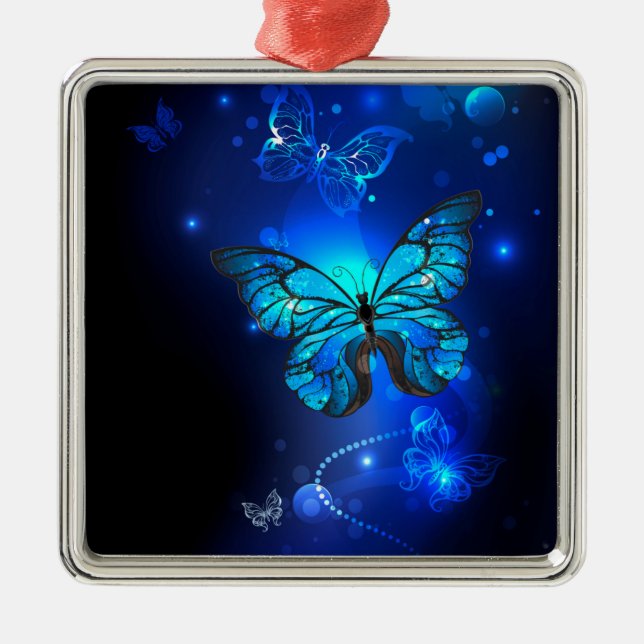Ornement Carré Argenté Morpho Butterfly in the Dark Background (Devant)