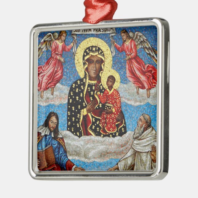 Ornement Carré Argenté Mosaïque noire de Madonna (Gauche)