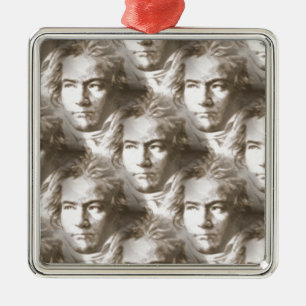 Ornement Carré Argenté Motif de portrait Beethoven