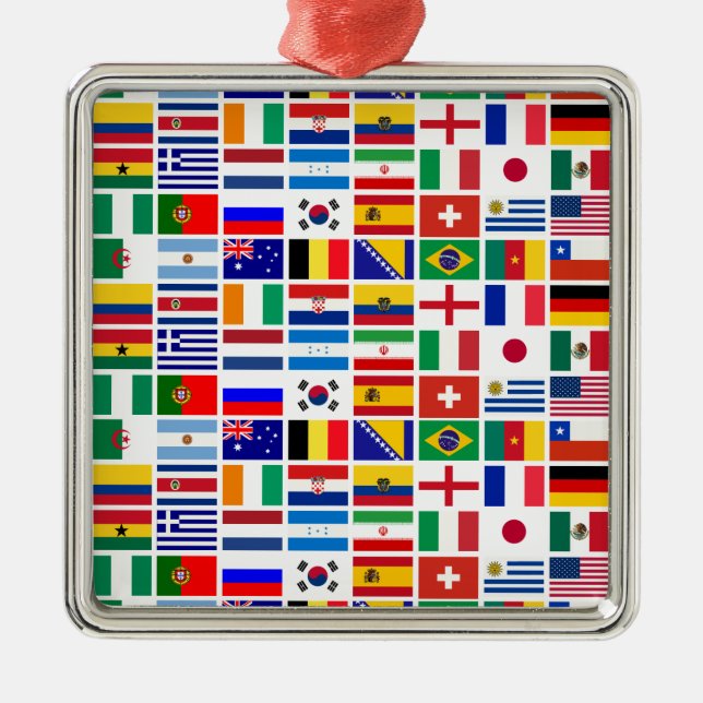 Ornement Carré Argenté MOTIF des drapeaux du FOOTBALL 2014 (Devant)