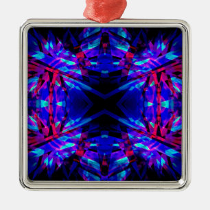 Ornement Carré Argenté Motif kaléidoscope bleu et rouge