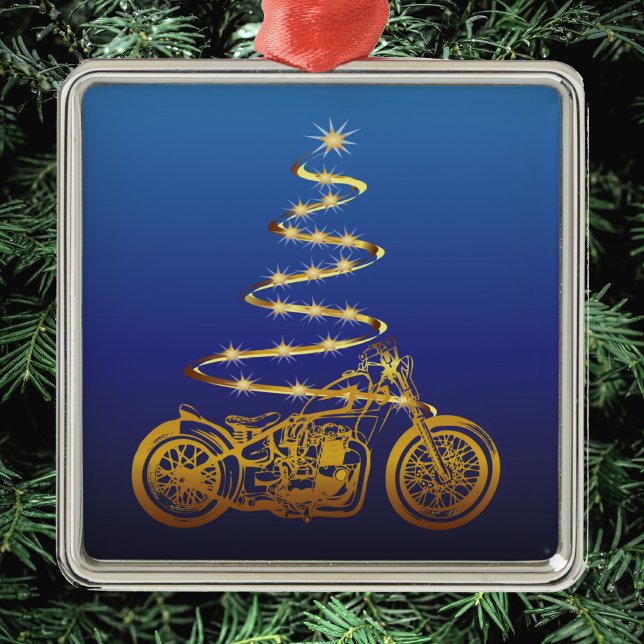 Ornement Carré Argenté moto noël arbre or et bleu (Créateur téléchargé)