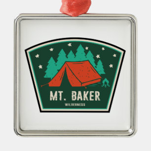 Ornement Carré Argenté Mt. Baker Wilderness Washington Camping