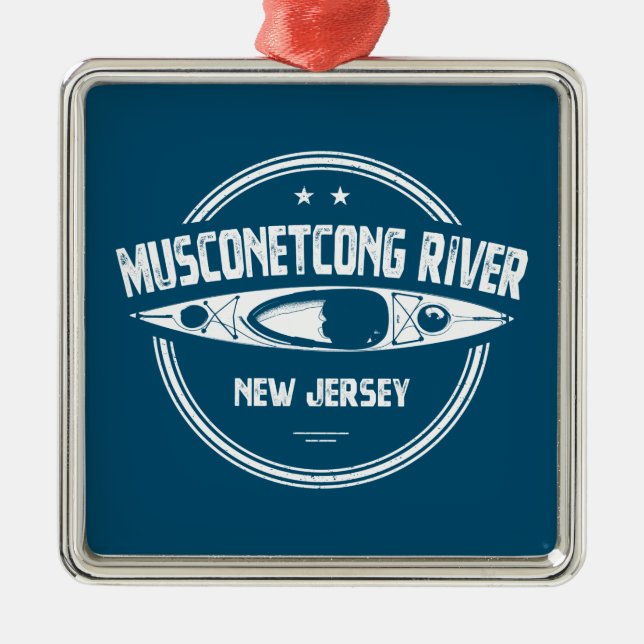Ornement Carré Argenté Musconetcong River New Jersey Kayak (Devant)