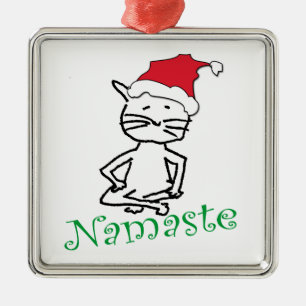 Ornement Carré Argenté Namaste Cat