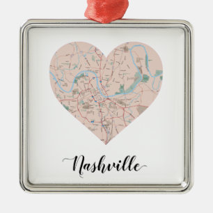 Ornement Carré Argenté Nashville Heart Map