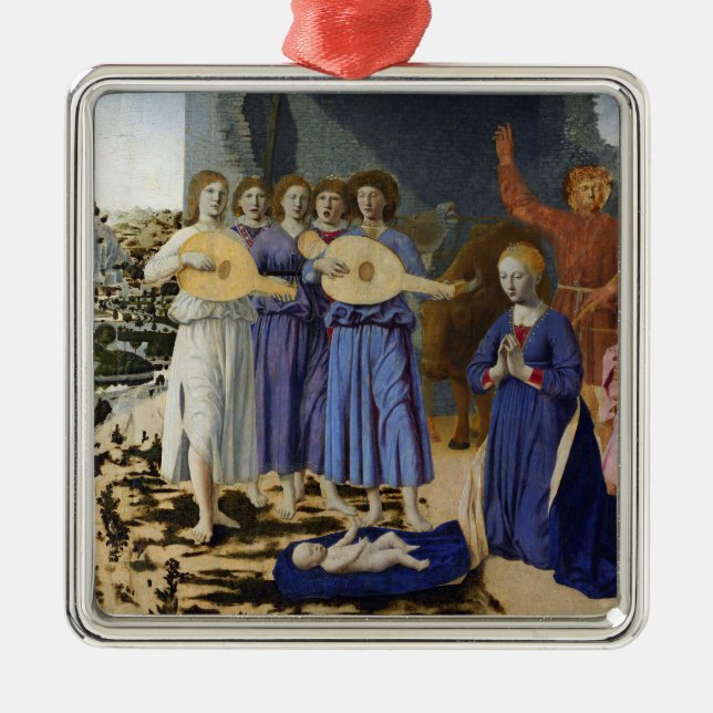 Ornement Carré Argenté NATIVITY OF JESUS, ANGELS by PIERO DELLA FRANCESCA (Devant)