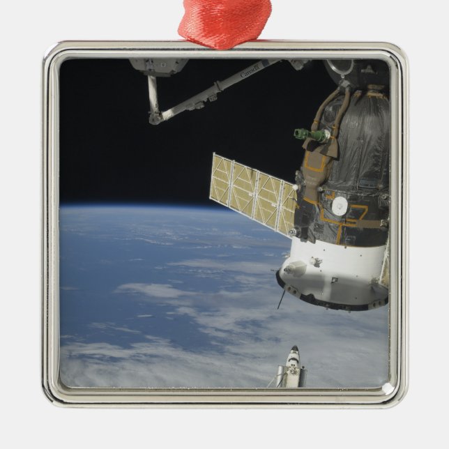 Ornement Carré Argenté Navette spatiale Endeavor, un vaisseau Soyouz (Devant)