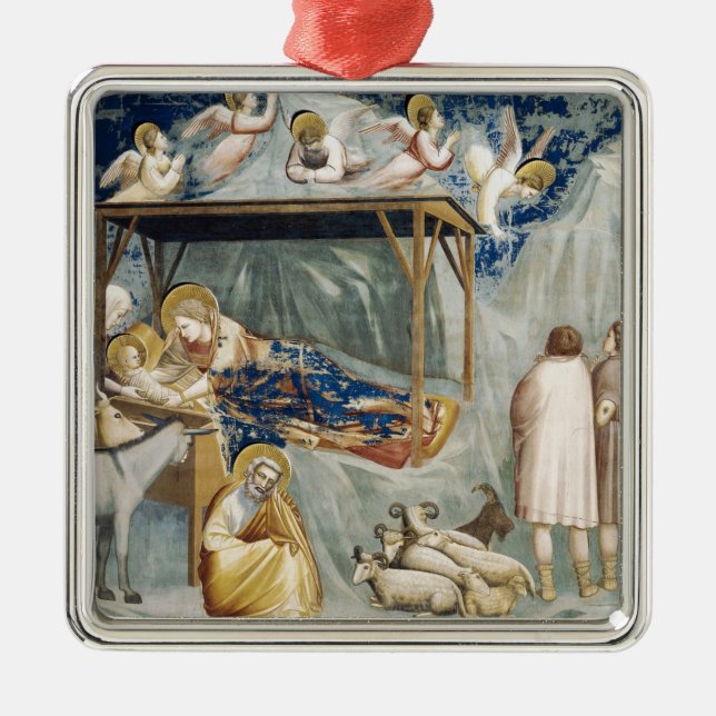 Ornement Carré Argenté Navitité (Naissance de Jésus-Christ) (par Giotto) (Devant)