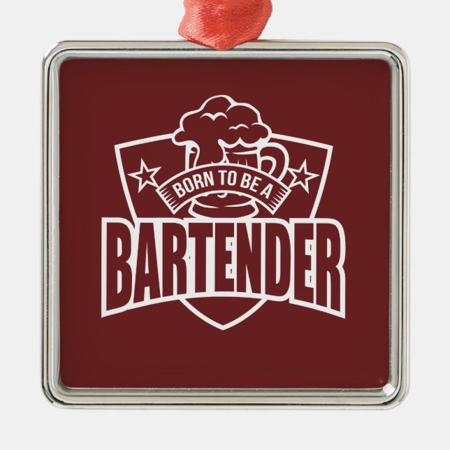 Ornement Carré Argenté Né pour être un barman (Devant)