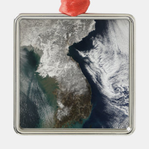 Ornement Carré Argenté Neige en Corée