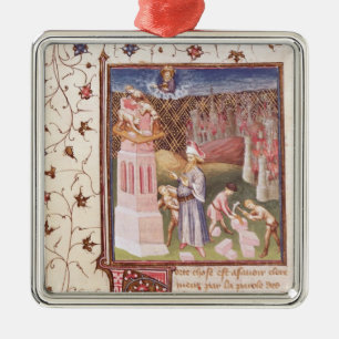 Ornement Carré Argenté Nimrod surveillant le bâtiment de la tour de