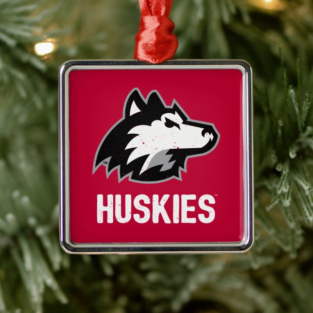 Ornement Carré Argenté NIU Huskies en détresse (Arbre)