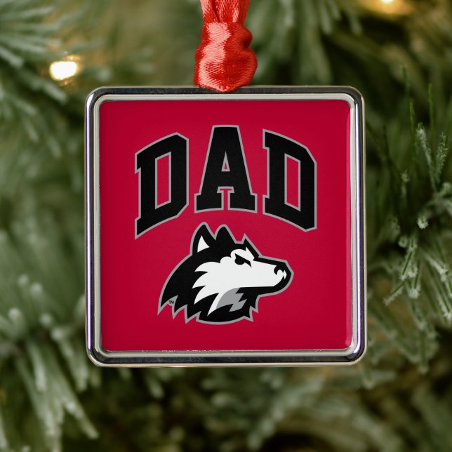 Ornement Carré Argenté NIU Huskies Papa (Arbre)
