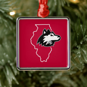 Ornement Carré Argenté NIU Huskies State Love