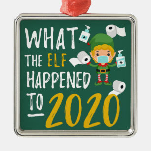Ornement Carré Argenté Noël 2020 Quarantine Lockdown Elf Commémoration